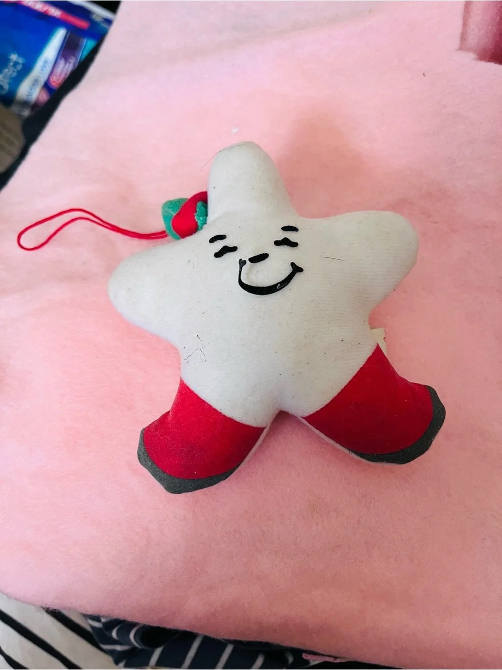 Smiling Star Plush Toy in White and Red